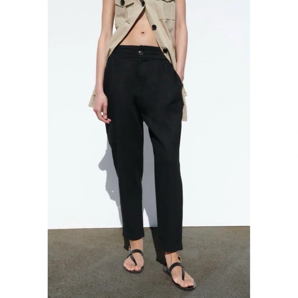 NWOT Zara Black Linen Blend Work Pants Size 8